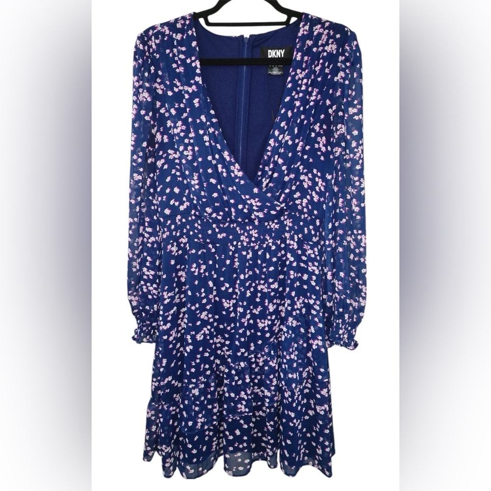 DKNY Floral Chiffon Fit and Flare Dress